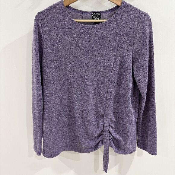 Clara Sun Woo Sweater Women's Purple Long Sleeve Top Gathered Front small - Picture 1 of 3